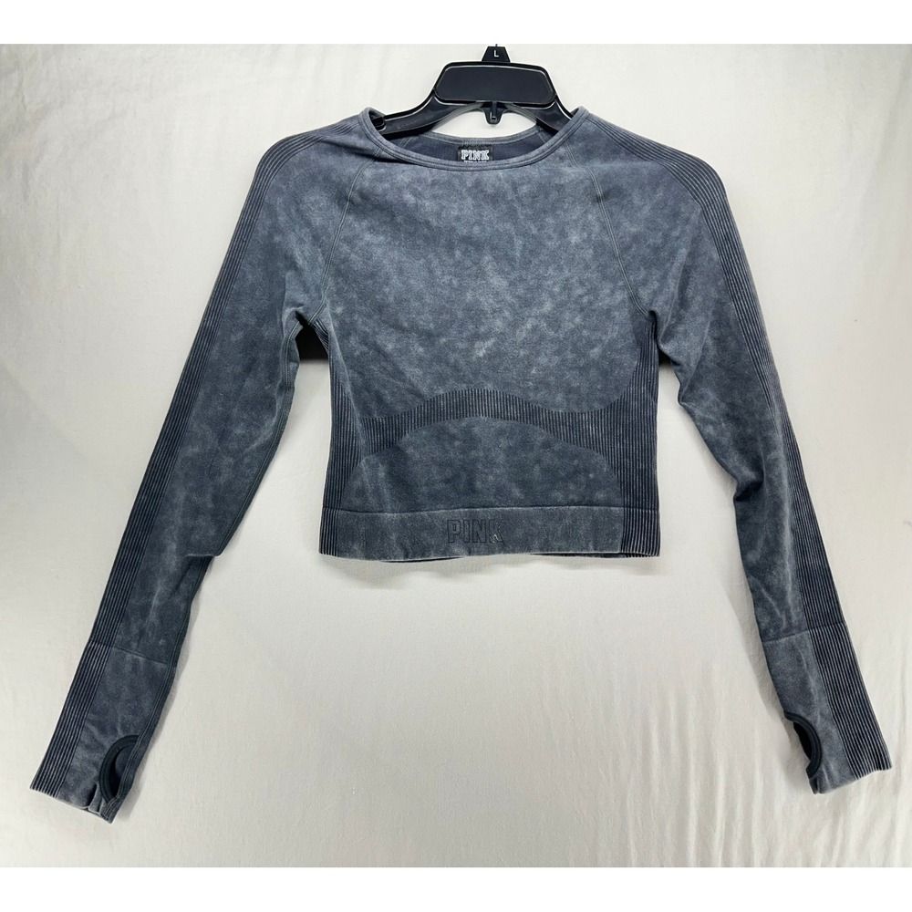 Pink Victoria's Secret Seamless Long Sleeve Crop Top Gray Acid Wash Small